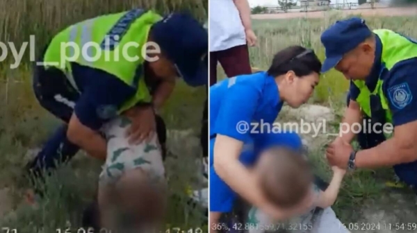 Невероятное спасение ребенка полицейскими попало на видео в Таразе