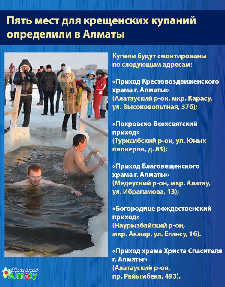 Пять мест для крещенских купаний  определили в Алматы