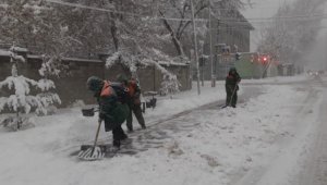 Порядка двух тысяч дорожных рабочих очищают от снега улицы Алматы