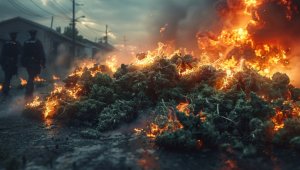 Более 200 кг марихуаны сожгли полицейские в Карагандинской области