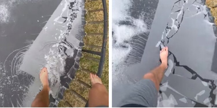 Видео с замерзшего батута неожиданно стало вирусным в сети