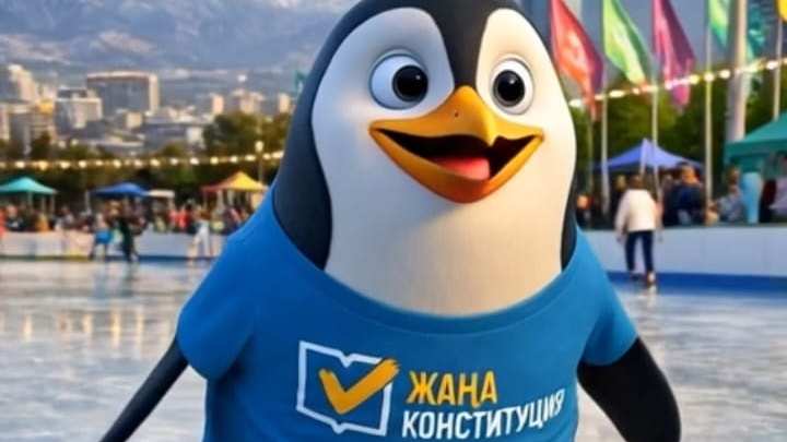 В Алматы сказочный пингвин призвал жителей города прийти на референдум