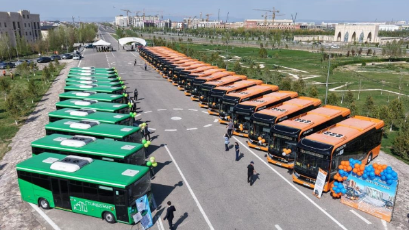 В Туркестане презентовали 35 современных электроавтобусов