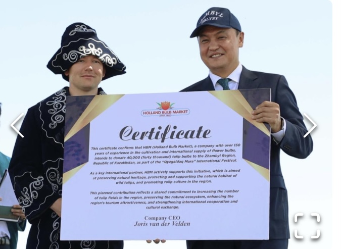 Королевство Нидерландов передало Жамбылской области 40 тысяч луковиц тюльпанов